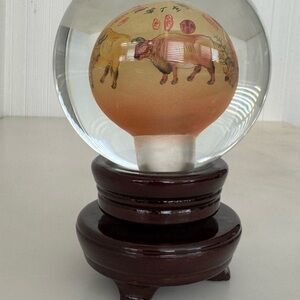 Handcrafted Glass Art Globe with Wooden Base